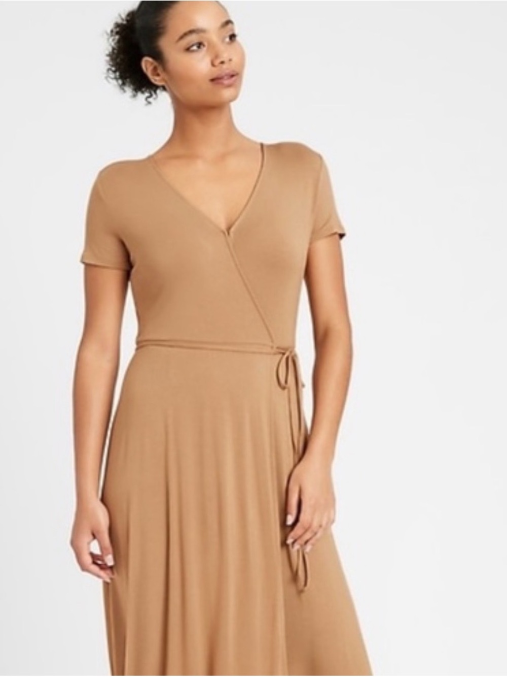 Banana Republic stretch wrap midi-dress tan
